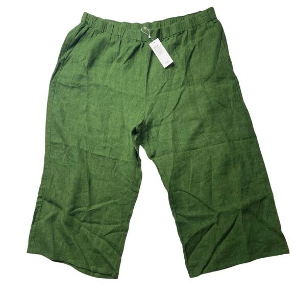NWT Eileen Fisher Washed Organic Linen Delave Wide Leg Pant Green Sz 1X Women's - Picture 1 of 4